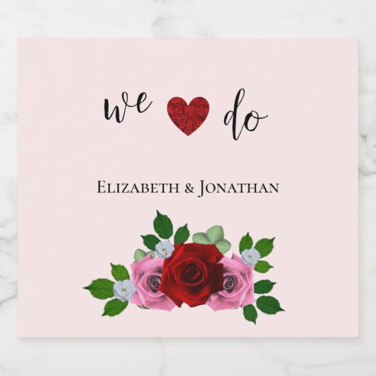 Rood- en roze rozenhuwelijk bier etiket (Enkel label)