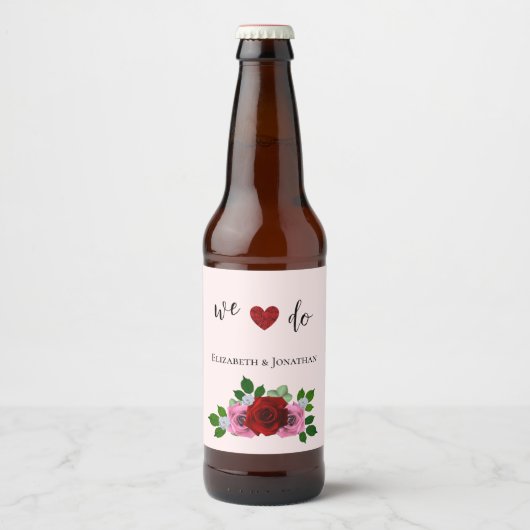 Rood- en roze rozenhuwelijk bier etiket (Voorkant)