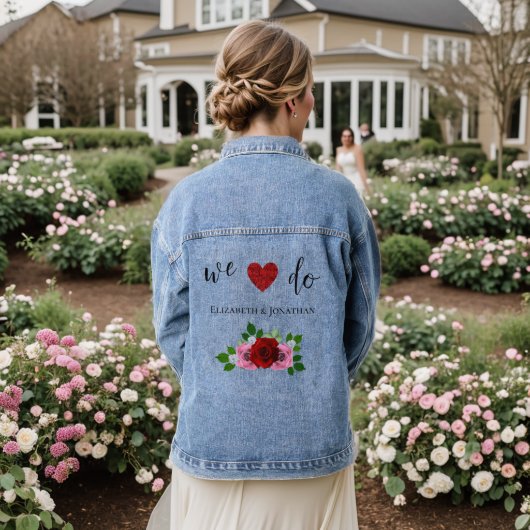 Rood- en roze rozenhuwelijk denim jacket (Huwelijk Achterkant)