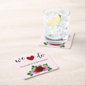 Rood- en roze rozenhuwelijk kartonnen onderzetters (Insitu)