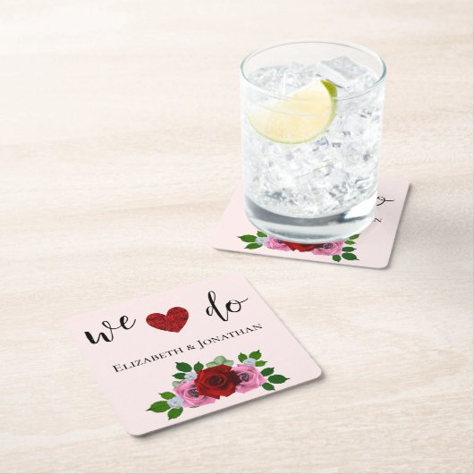 Rood- en roze rozenhuwelijk kartonnen onderzetters (Insitu)