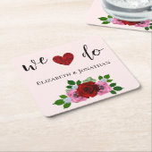 Rood- en roze rozenhuwelijk kartonnen onderzetters (Schuin)