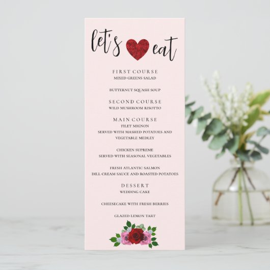 Rood- en roze rozenhuwelijk menu (Staand voorkant)