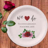 Rood- en roze rozenhuwelijk papieren bordje