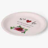 Rood- en roze rozenhuwelijk papieren bordje (Gekanteld)