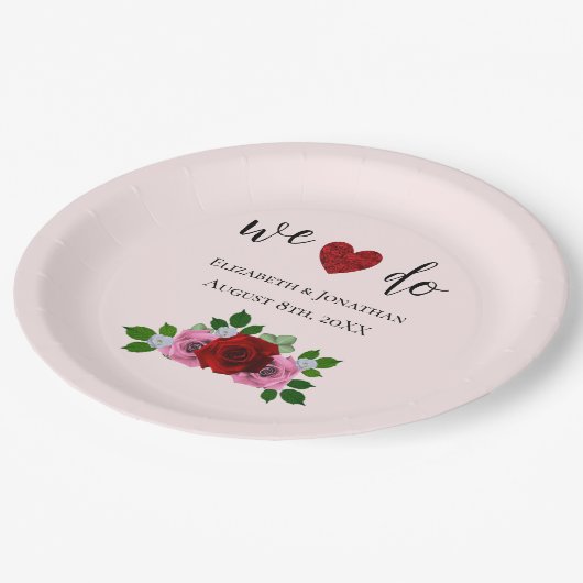 Rood- en roze rozenhuwelijk papieren bordje (Gekanteld)