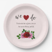 Rood- en roze rozenhuwelijk papieren bordje (Voorkant)