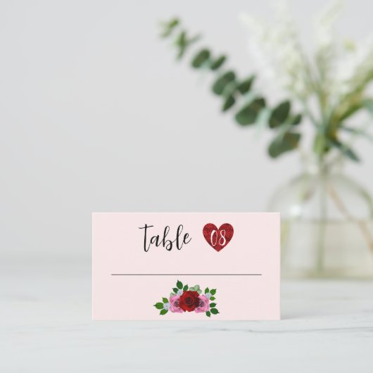 Rood- en roze rozenhuwelijk plaatskaartje (Staand voorkant)