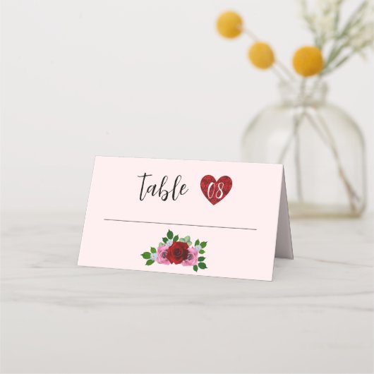 Rood- en roze rozenhuwelijk plaatskaartje (Voorkant)
