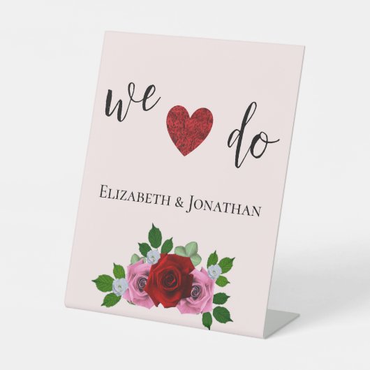 Rood- en roze rozenhuwelijk reclamebord met voetstuk (Voorkant)