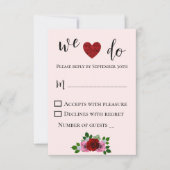 Rood- en roze rozenhuwelijk RSVP kaartje (Voorkant)