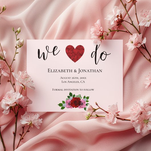 Rood- en roze rozenhuwelijk save the date