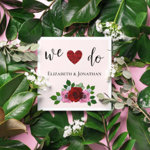 Rood- en roze rozenhuwelijk servet