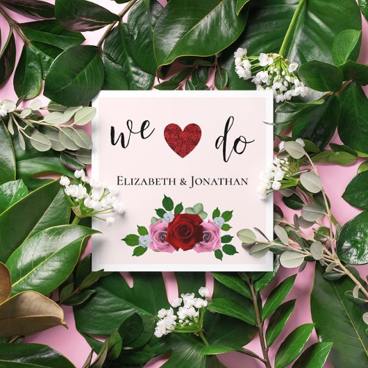 Rood- en roze rozenhuwelijk servet