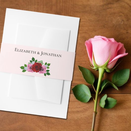 Rood- en roze rozenhuwelijk uitnodigingen wikkel