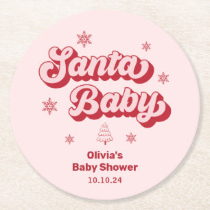 Rood en Roze Santa Baby Kerst Baby shower Ronde Kartonnen Onderzetter