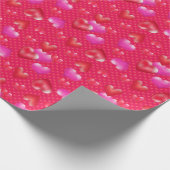 Rood en roze satijn Harten op rode Valentijn Cadeaupapier (Hoek)