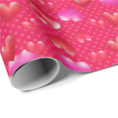 Rood en roze satijn Harten op rode Valentijn Cadeaupapier (Rol Hoek)