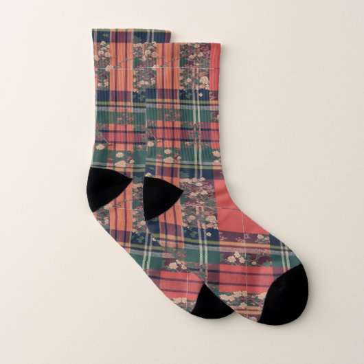 Rood en roze Scotish Sakura Modern Tartan Sokken (Paar)