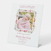 Rood- en roze sjesjakoorten reclamebord met voetstuk (Voorkant)