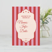 Rood en roze streep bruiloft kaart (Staand voorkant)