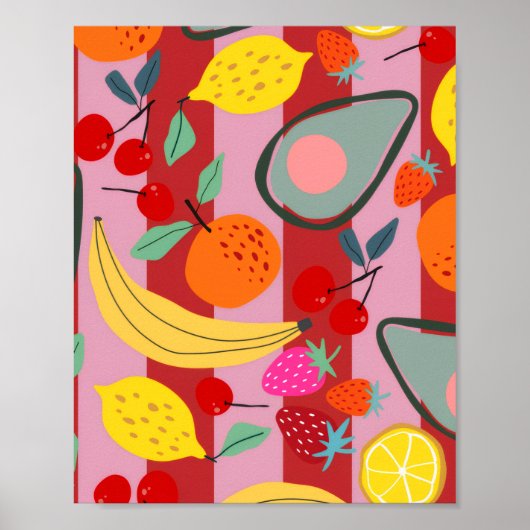 Rood en roze streep fruitpatroon poster (Voorkant)