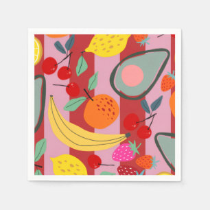 Rood en roze streep fruitpatroon servet