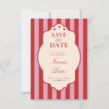 Rood en roze streep Save the date trouwkaart