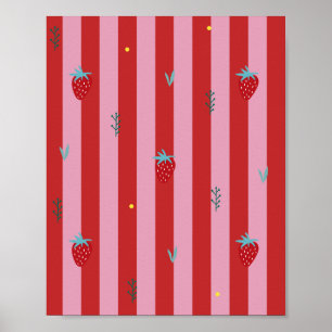 rood en roze streep, strak ontwerp met aardbeien poster