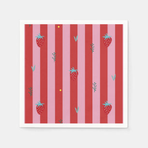 rood en roze streep, strak ontwerp met aardbeien servet