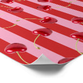 Rood en roze streepdesign met kersen poster (Hoek)