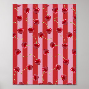 Rood en roze streepdesign met kersen poster