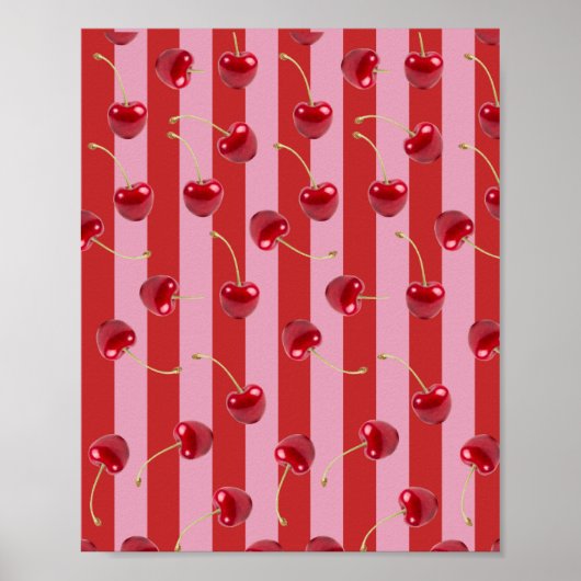 Rood en roze streepdesign met kersen poster (Voorkant)