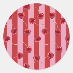 Rood en roze streepdesign met kersen ronde sticker