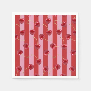 Rood en roze streepdesign met kersen servet