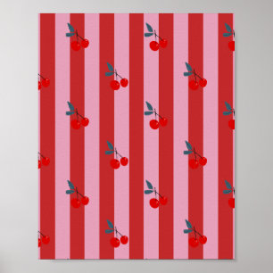 Rood en roze streepdesign met kersenkaart poster