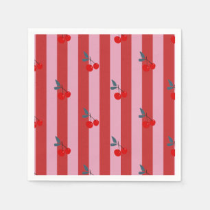 Rood en roze streepdesign met kersenkaart servet