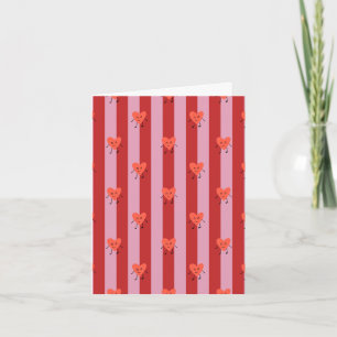 Rood en roze streepdesign met leuke kleine hartjes kaart