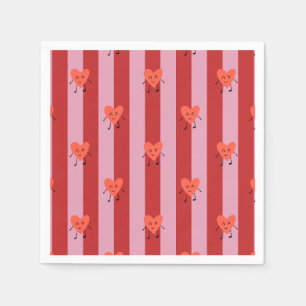 Rood en roze streepdesign met leuke kleine hartjes servet