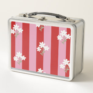 rood en roze streepdesign met witte bloemen