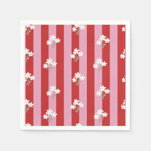 rood en roze streepdesign met witte bloemen servet