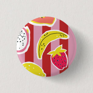rood en roze strepen met tropisch fruit ronde button 3,2 cm