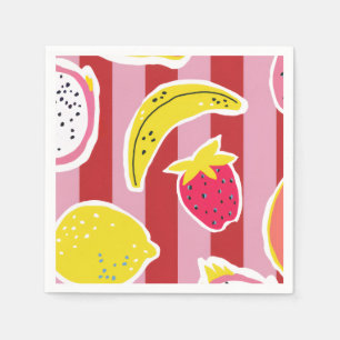 rood en roze strepen met tropisch fruit servet