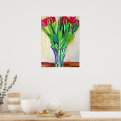 Rood- en roze tulpen waterverf bloemen poster (Keuken)