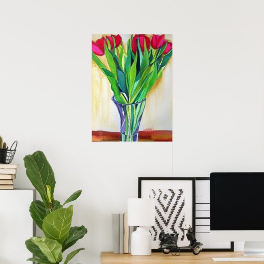 Rood- en roze tulpen waterverf bloemen poster (Thuiskantoor)