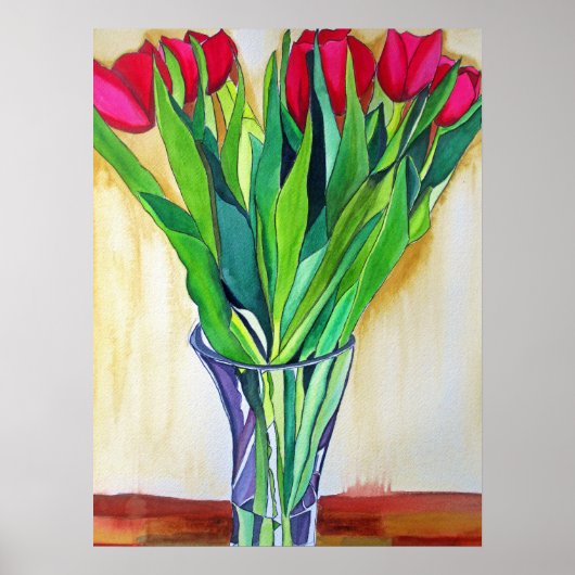 Rood- en roze tulpen waterverf bloemen poster (Voorkant)