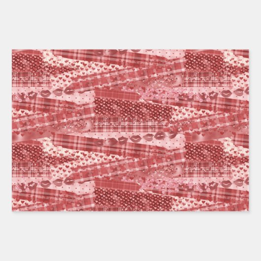 Rood- en roze Valentijn verwerkt papierbladen Inpakpapier Vel (Voorkant 3)