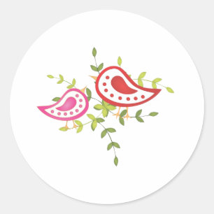 Rood- en roze vogels ronde sticker