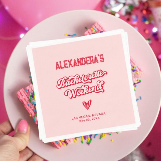 Rood en roze vrijgezellenfeest servet