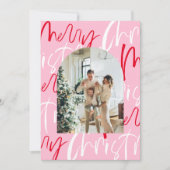 Rood en Roze Vrolijk Kerstmis Kaart (Voorkant)